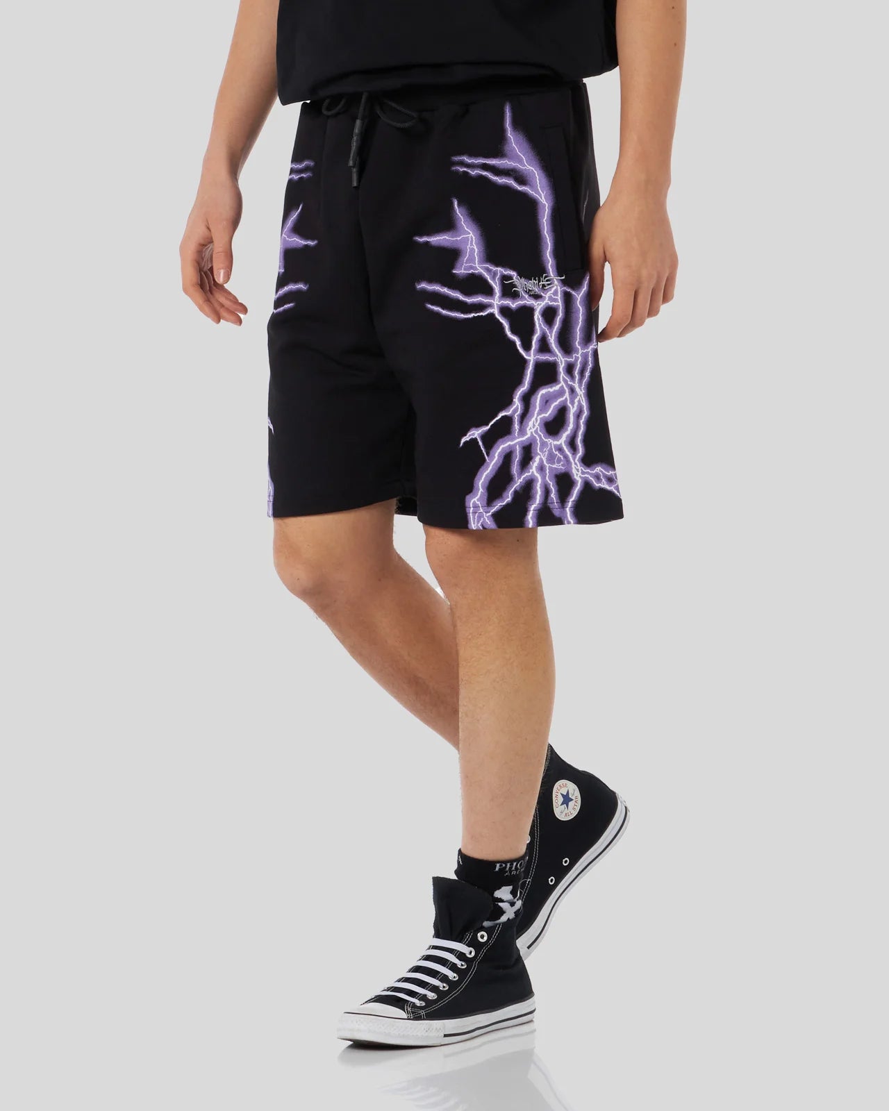 Pantaloncino Phobia nero con fulmini laterali viola