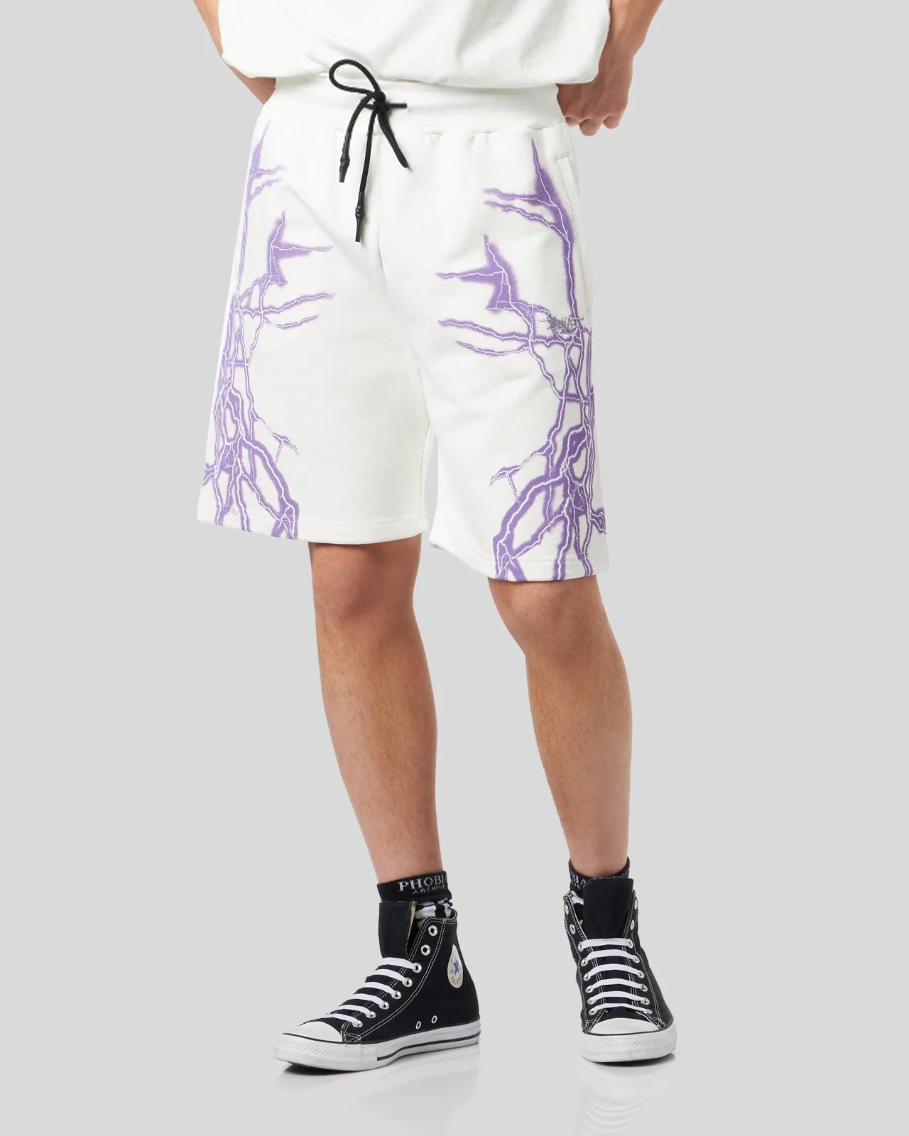 Pantaloncino Phobia bianco con fulmini laterali viola