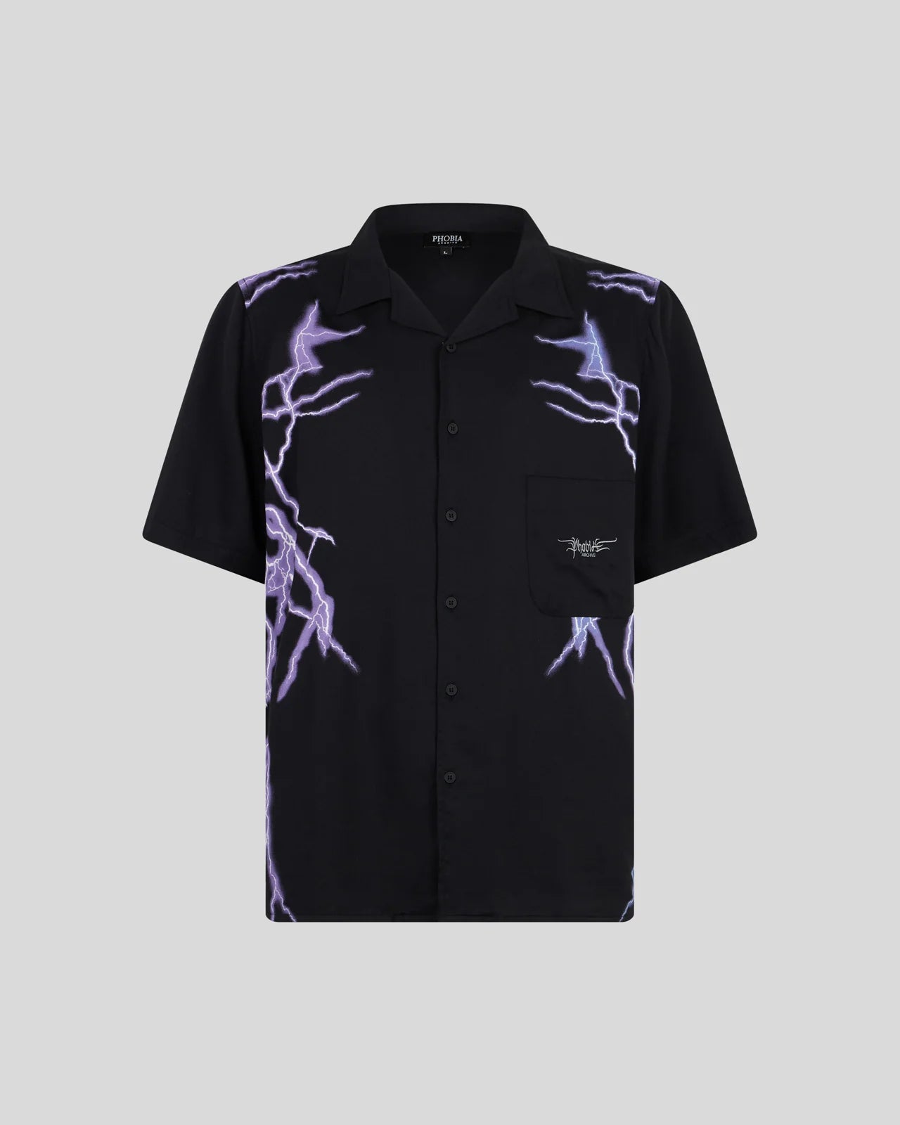 Camicia Phobia nera con fulmini laterali viola