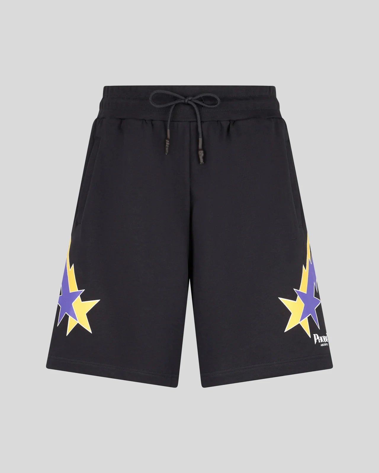 Short Phobia neri con grafica Starry Lightning gialla e viola