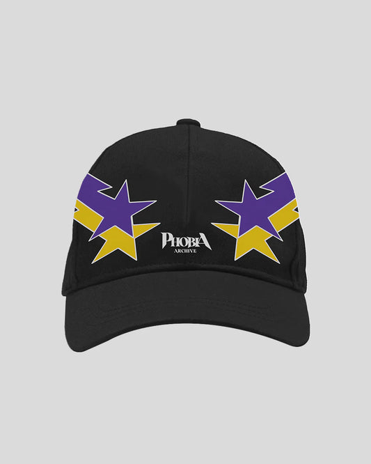 Cappellino da baseball Phobia nere con grafica starry lightning gialla e viola