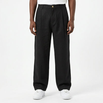 Pantalone in lino nero con pinces SOLID