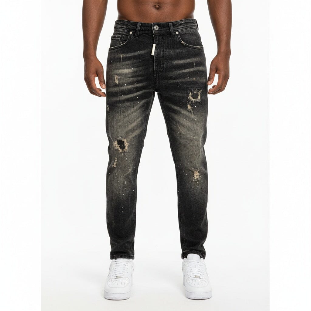 Jeans Nero Lavaggio Used con Effetto Destroyed Cianotic