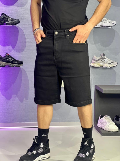 Short denim basic nero