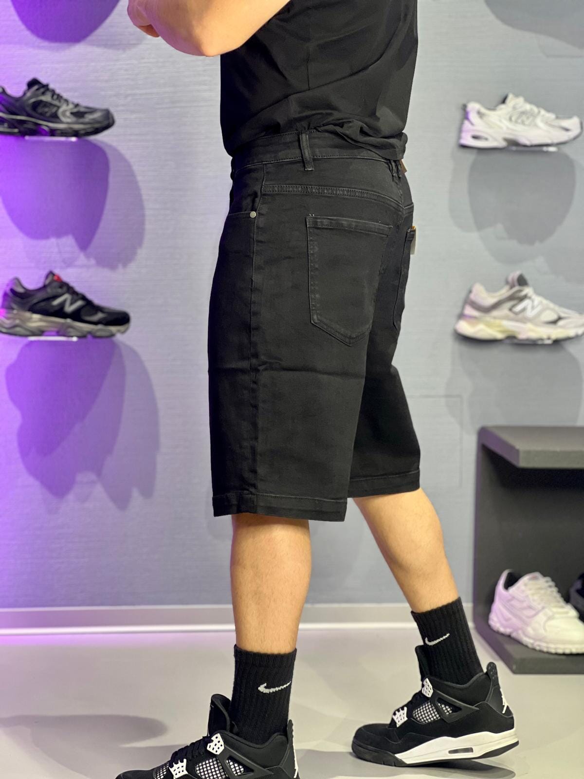 Short denim basic nero