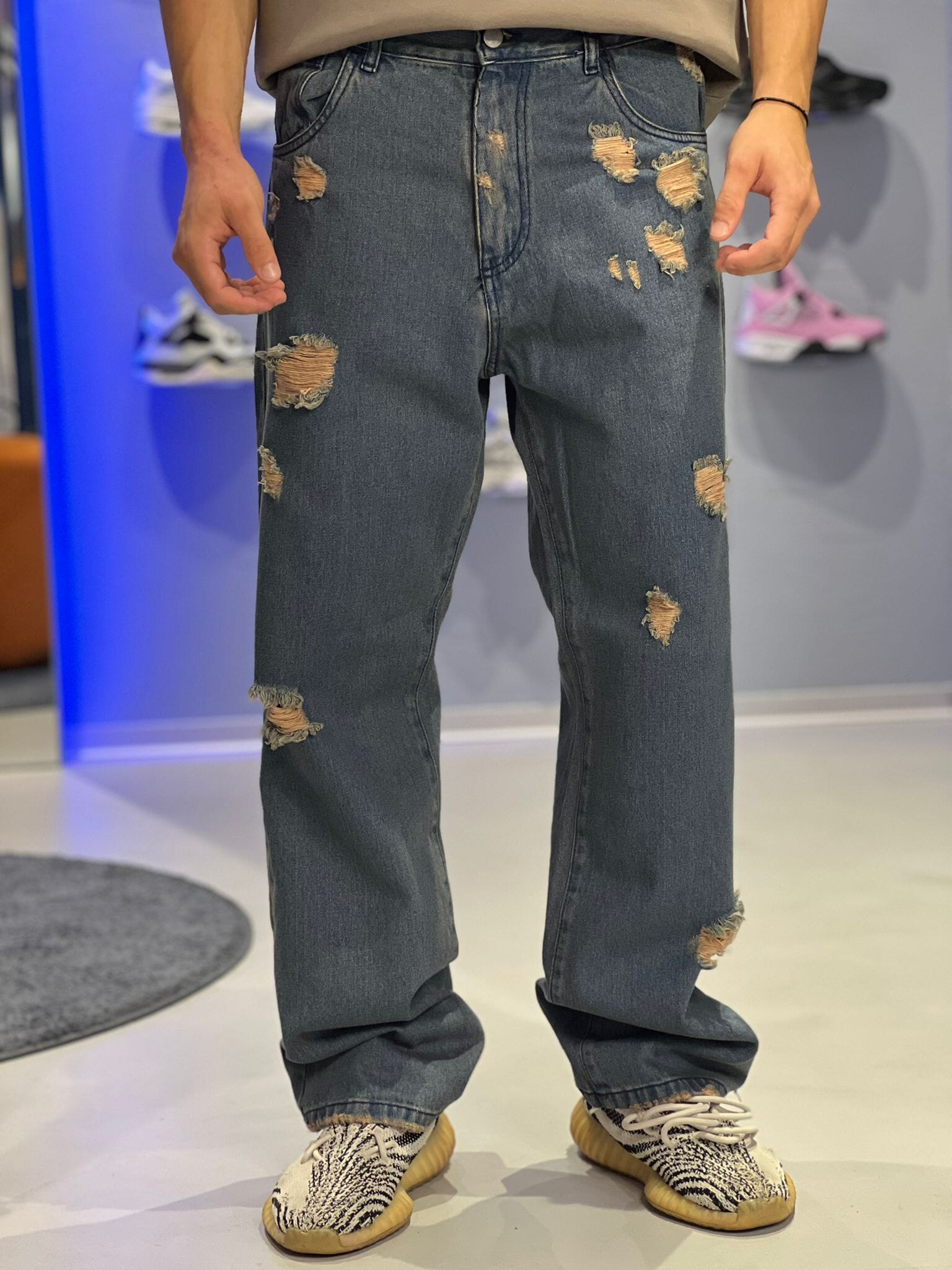 Jeans Uomo Relaxed Fit Destroyed – Denim Blu Vintage