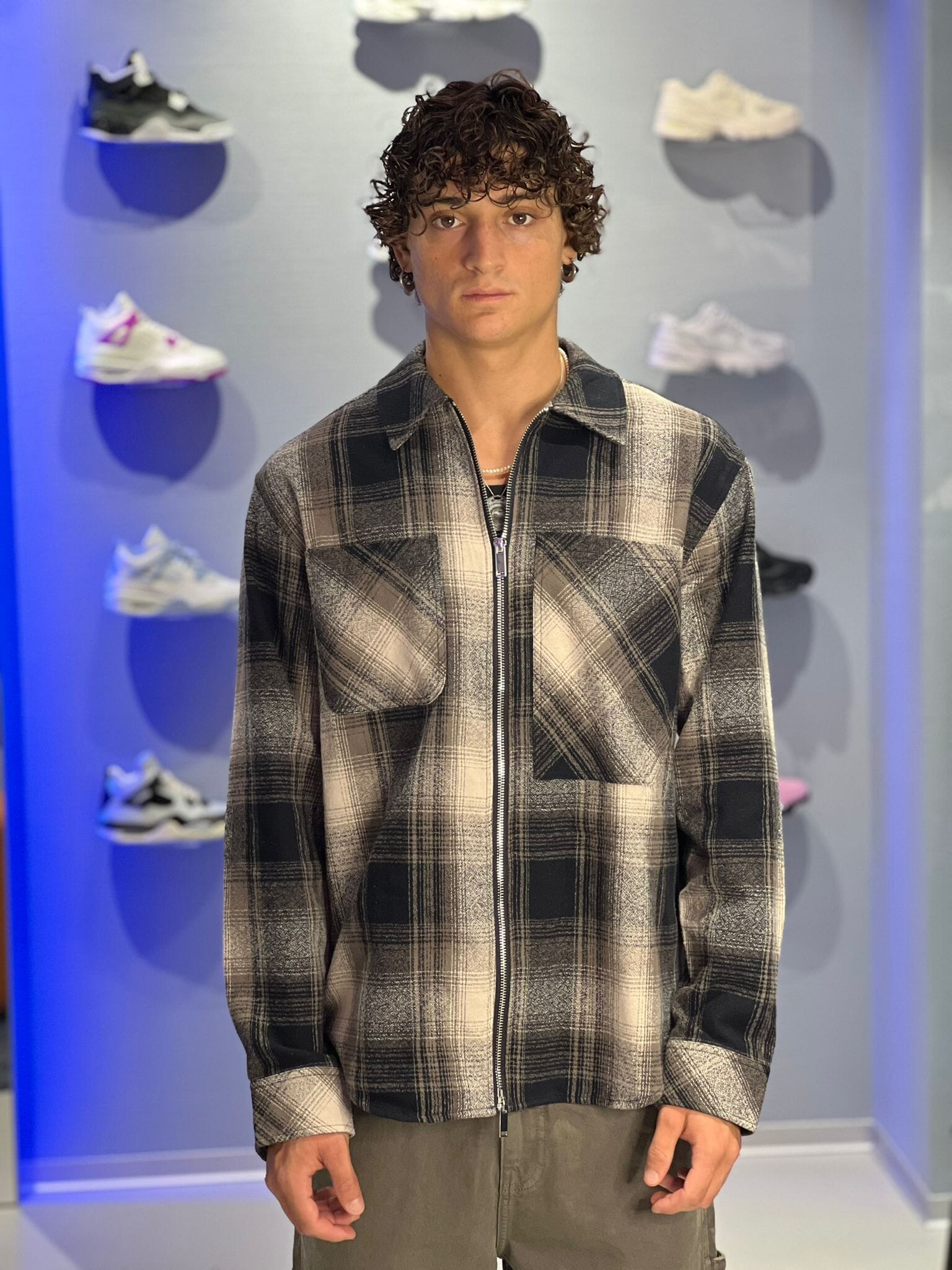 Camicia Solid in Flanella con Motivo a Quadri – Uomo