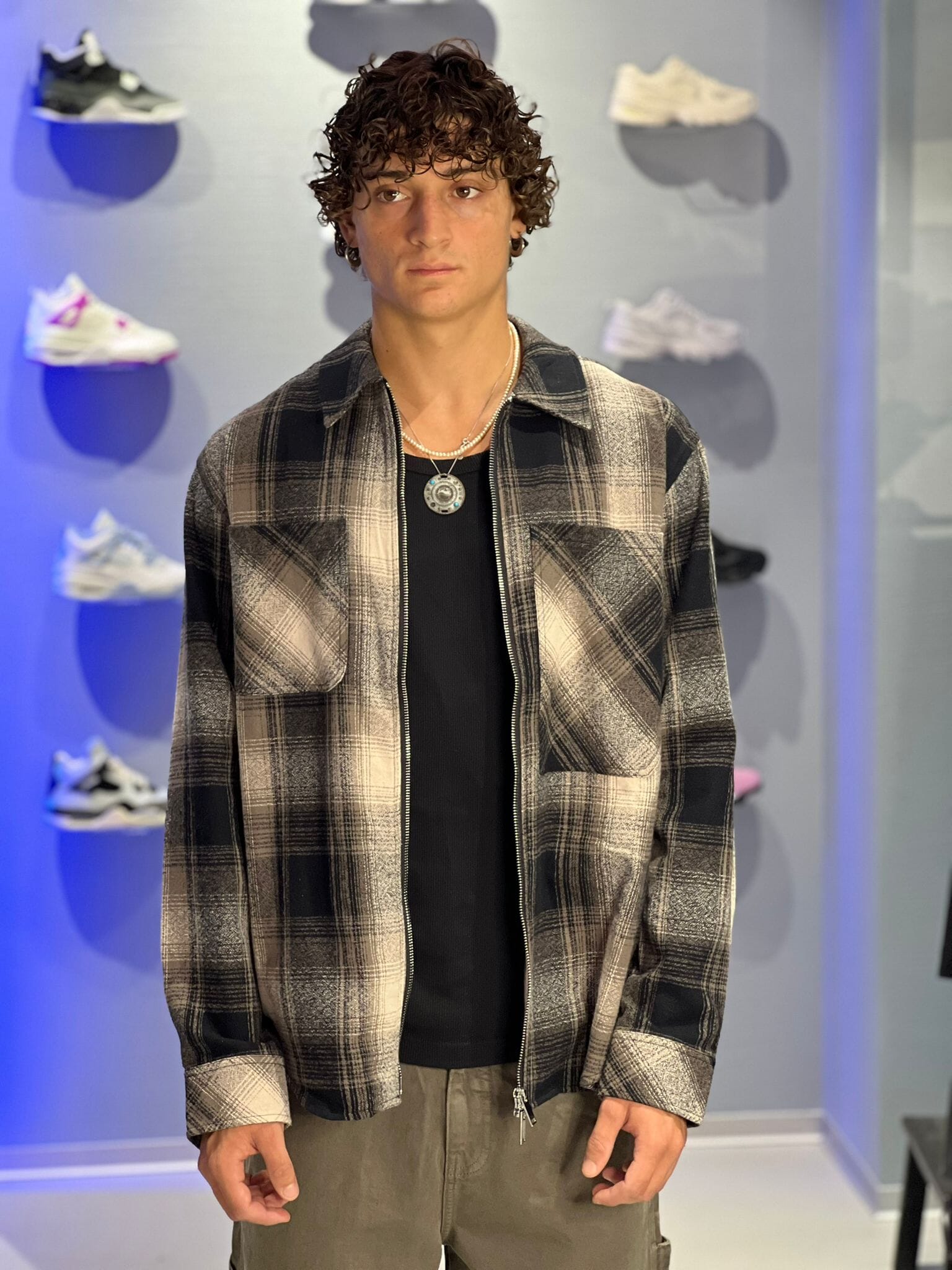 Camicia Solid in Flanella con Motivo a Quadri – Uomo