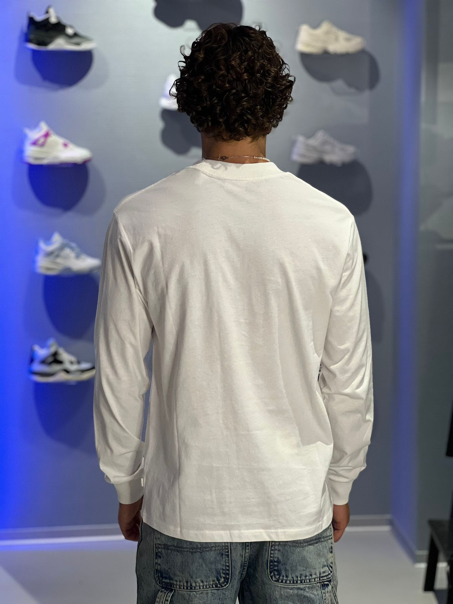 T-shirt Solid a Maniche Lunghe in Cotone – White