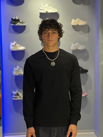 T-shirt Solid a Maniche Lunghe in Cotone – Black