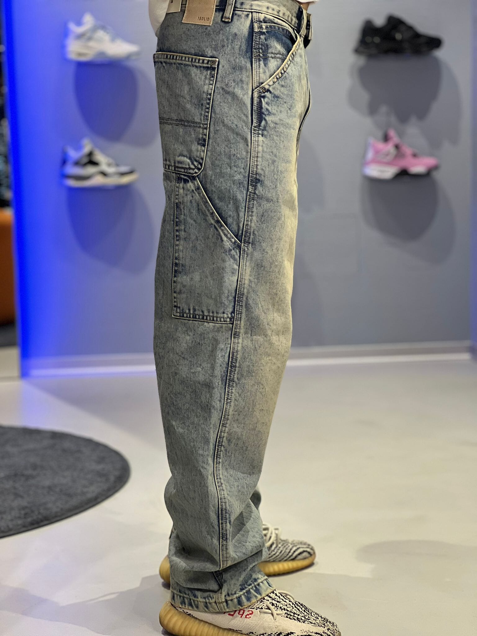 Jeans Solid Cargo Wide Fit – Denim Chiaro Effetto Vintage