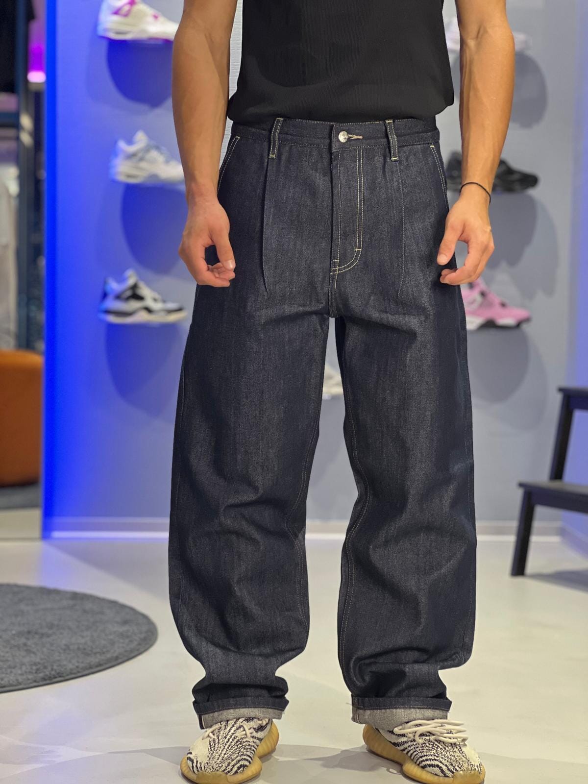 Jeans Wide Solid-Leg in Denim Grezzo – Blu Scuro