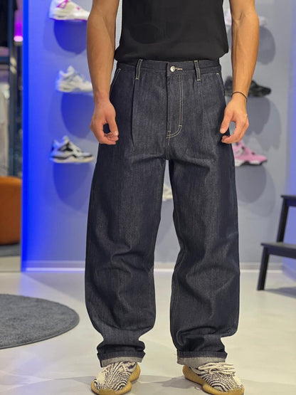 Jeans Wide Solid-Leg in Denim Grezzo – Blu Scuro