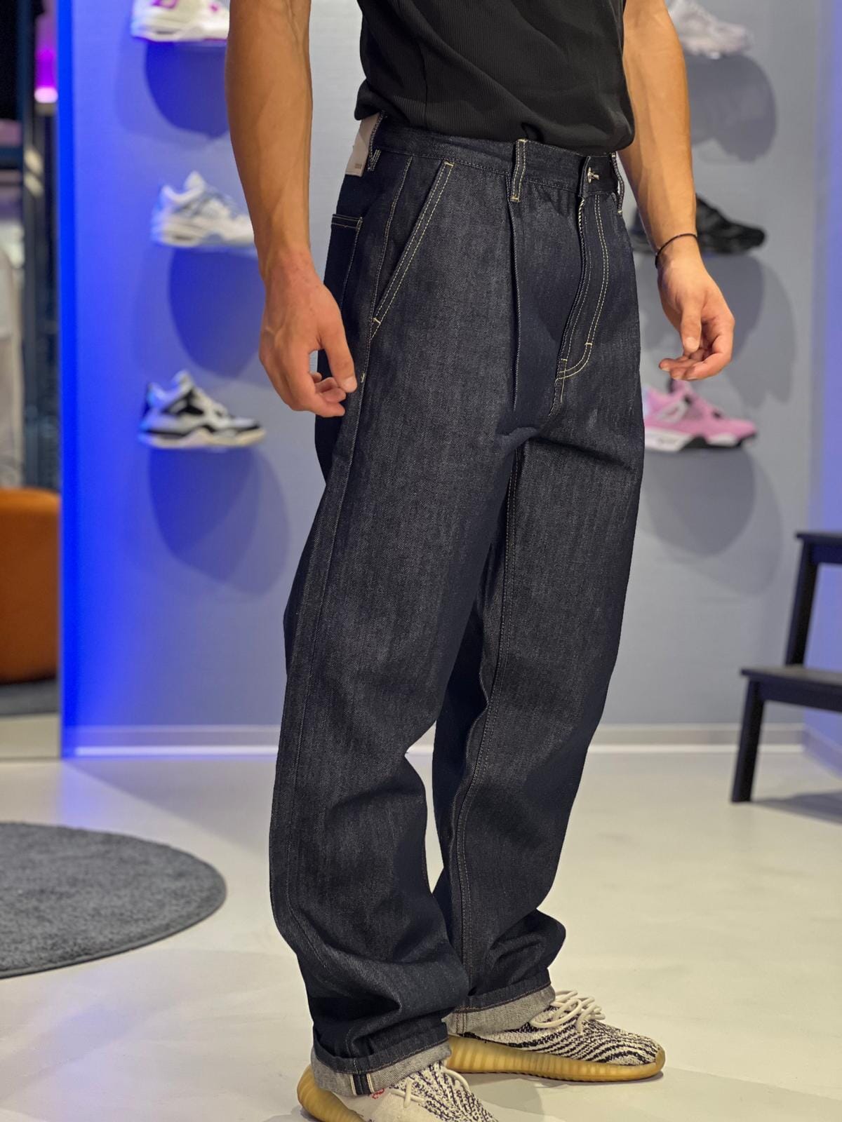 Jeans Wide Solid-Leg in Denim Grezzo – Blu Scuro