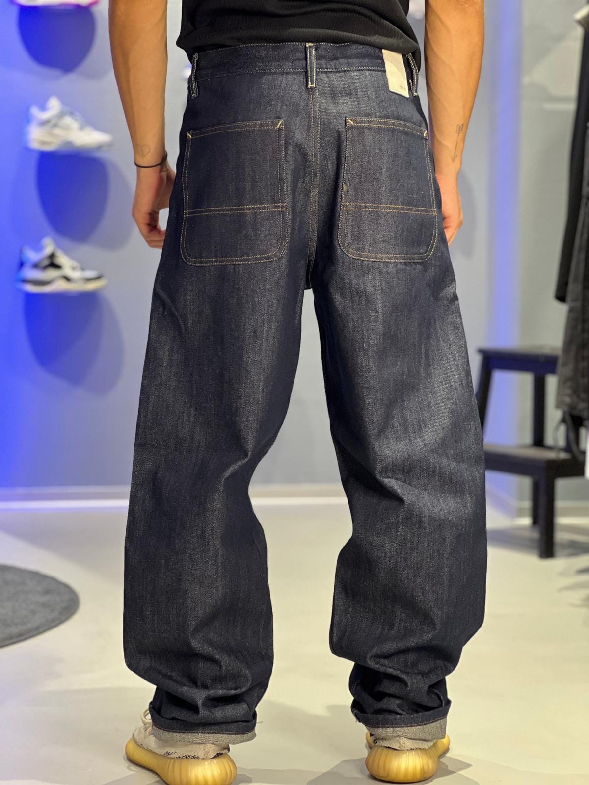 Jeans Wide Solid-Leg in Denim Grezzo – Blu Scuro