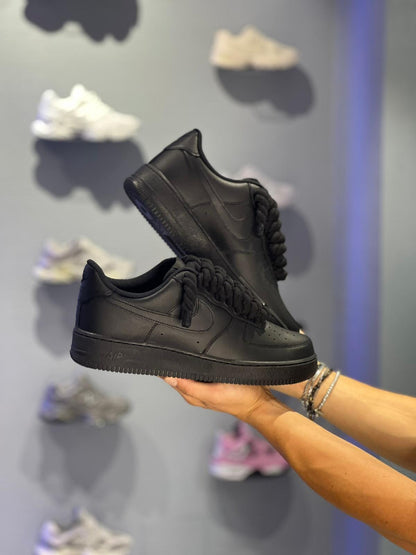 Nike air force 1  nera + laccio in corda nera custom