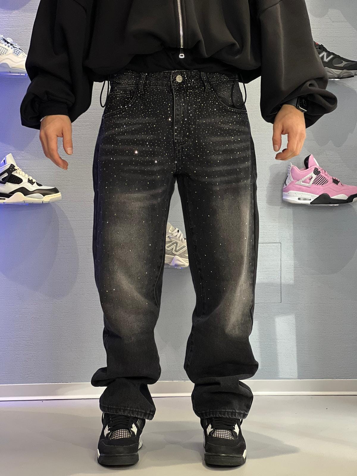 Jeans Full Strass Nero