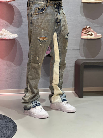 Jeans Flare Two-Tone Destroyed Cianotic