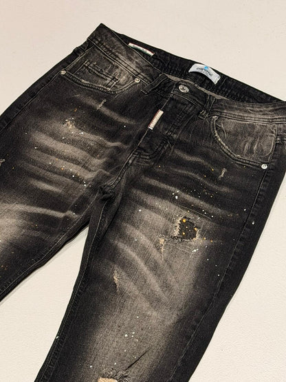 Jeans Nero Lavaggio Used con Effetto Destroyed Cianotic