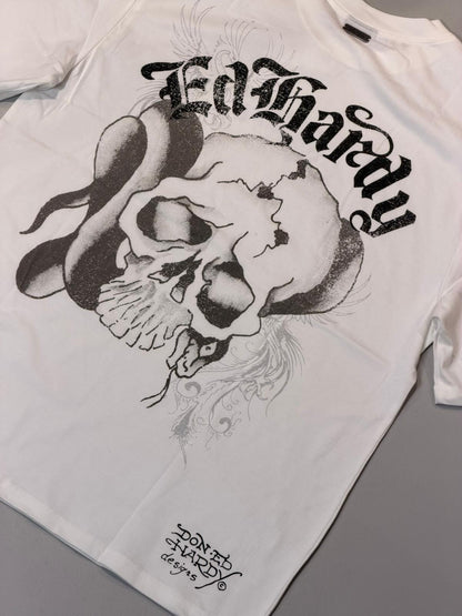 T-shirt Ed Hardy Faded Gothic Skull White