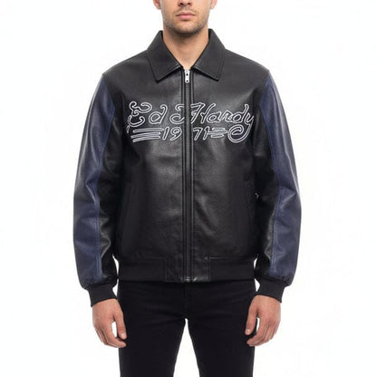 Jacket Ed Hardy in pelle Tiger Embroidery