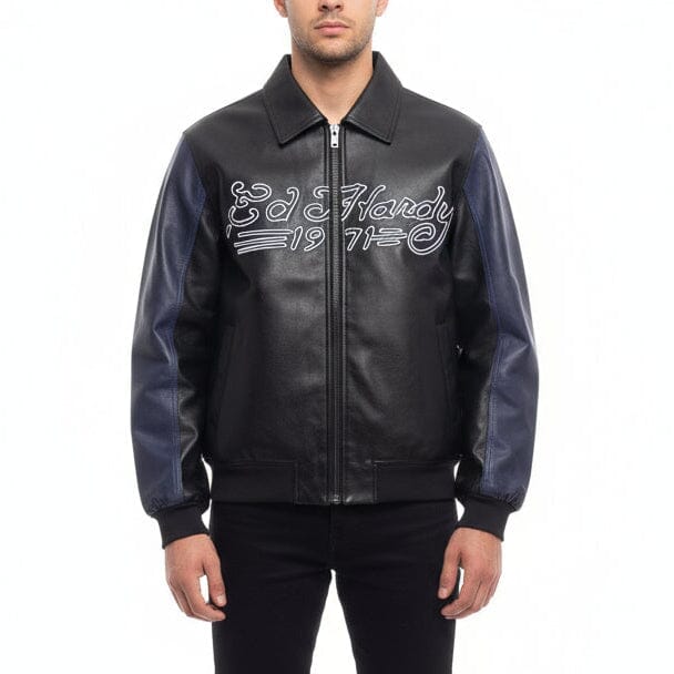 Jacket Ed Hardy in pelle Tiger Embroidery