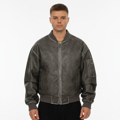 Giubbotto Bomber Uomo in Ecopelle Effetto Vintage