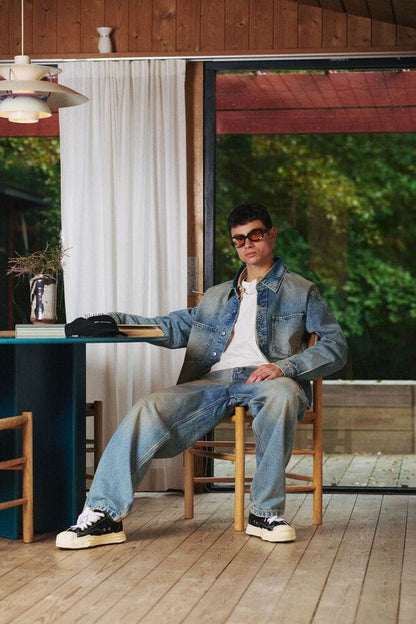 Jeans Solid Cargo Wide Fit – Denim Chiaro Effetto Vintage