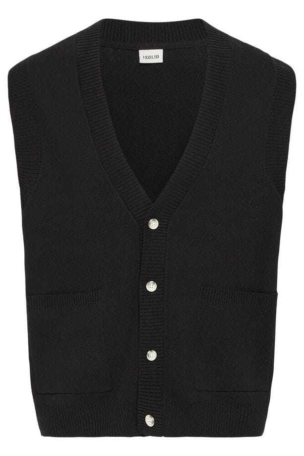 Gilet Solid in Maglia con Bottoni - Nero