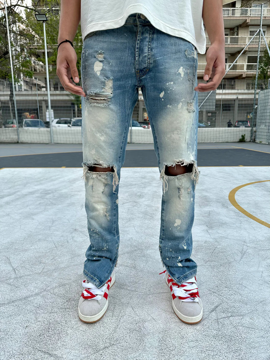 Jeans zip distruct denim chiaro Effemme