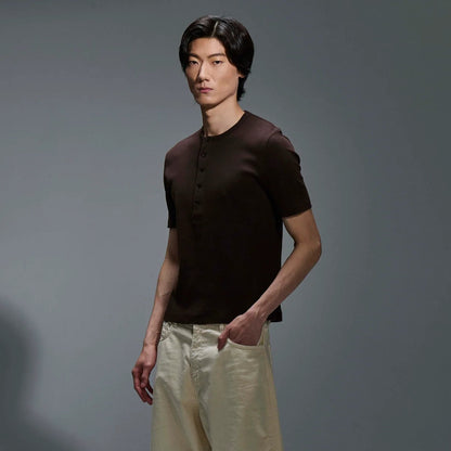 T-shirt a costine Serafino Marrone Minimal Couture